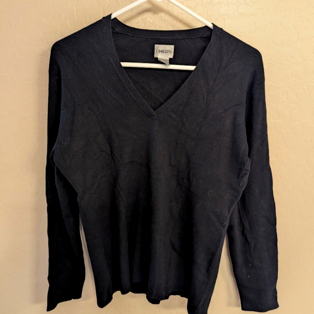 Chico Classic Black V-Neck Women's Sweater Size Small (1)